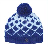 Pure Wool Hand knit - Graduated Diamond Bobble Hat - Blue Heather