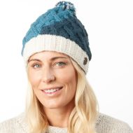 Pure Wool Hand knit - lattice step bobble hat - Blue/White