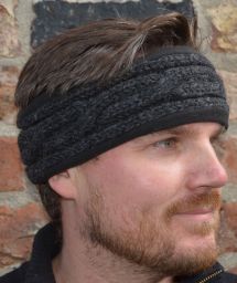 Pure Wool Fleece lined headband - cable - Charcoal