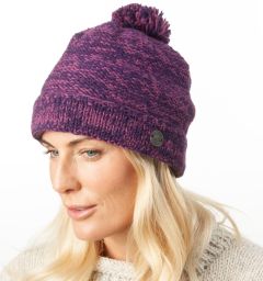 Two tone turn up - bobble hat - pure wool - berry/blue