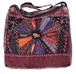 Large Embroidered Cotton Bag - Brown