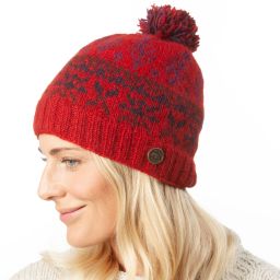 Festive Bobble - pure wool - fleece lined - red