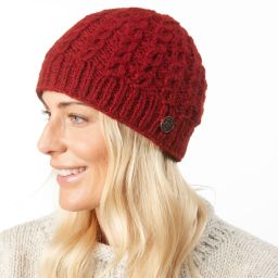 Pure wool - cool cable beanie - russet