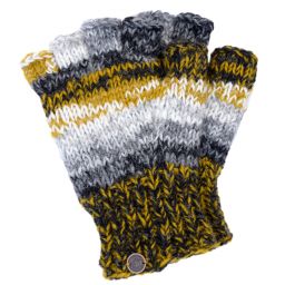 Pure wool - electric stripe - fingerless gloves - greys/mustard