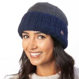 Pure Wool Hand knit - watchman's beanie - Grey Blue