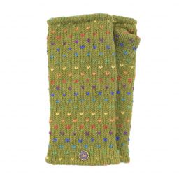 Fleece lined wristwarmer - rainbow tick - Leaf Green