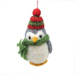 Handmade Christmas - Wool Felt Hanging Decoration - Hatty Penguin Red