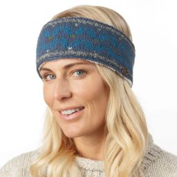 Pure Wool Hand Knit - Chevron Wings Headband - Imperial Blue