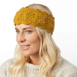 Pure Wool Fleece Lined - Sparkle Crochet Headband - Mustard