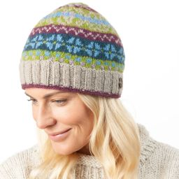 Pure Wool - Fair Isle Beanie - Stone