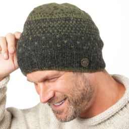 Pure Wool - Charcoal Dual Tick Beanie - Forest Green