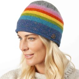 Pure wool - Heather Edge Stripe Beanie - Blue Heather