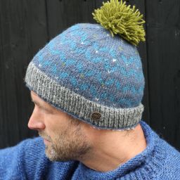 Pure Wool Sherpa Fleece - Chevron Wings Bobble Hat - Imperial Blue