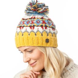 Pure Wool Hand knit - Norse Bobble Hat - Solar