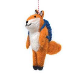 Handmade Christmas - Wool Felt Hanging Decoration - Fox with bag