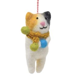 Handmade Christmas - Wool Felt Hanging Decoration - Cat With Scarf