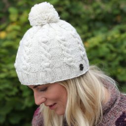 pure wool - sparkle cable bobble hat - white