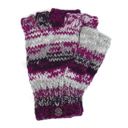 Pure wool - electric stripe - fingerless gloves - aubergine