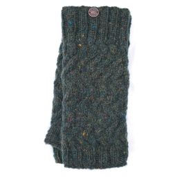 Hand knit - NAYA - weave wristwarmer - heather pine