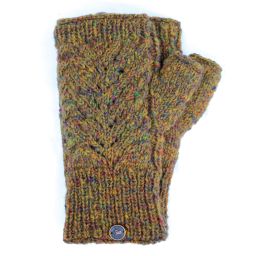 Hand Knit - Lace Panel Wristwarmers - Gold Heather