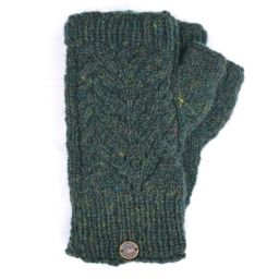 Hand Knit - Lace Panel Wristwarmers - Pine Heather