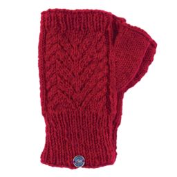 Hand Knit - Lace Panel Wristwarmers - Russet