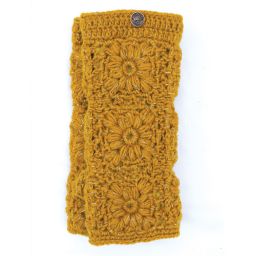 Fleece lined - sparkle crochet wristwarmer - mustard