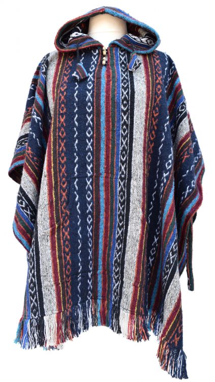 Short - brushed gheri cotton - poncho - blue/black