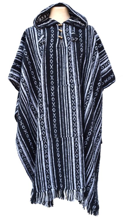 Long - Brushed Gheri Cotton - Poncho - Black/White