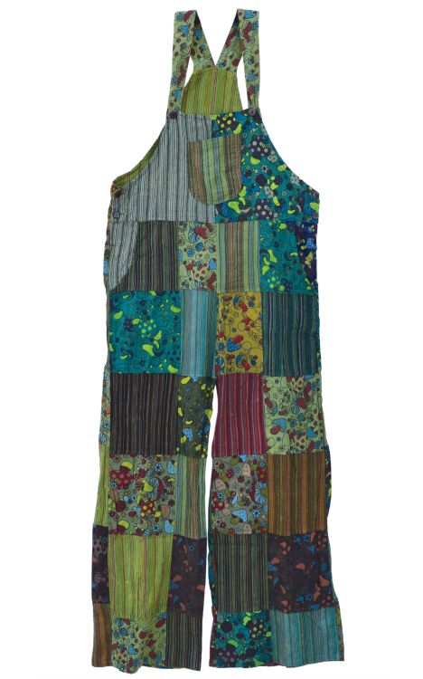 Stonewashed Mushroom Patchwork Dungarees - Greens