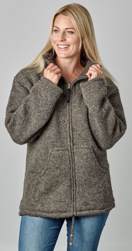 Fleece lined - pure wool - jacket - Brown