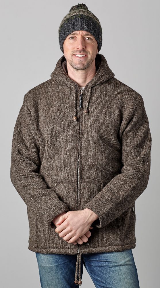 pure wool - hooded jacket - Brown