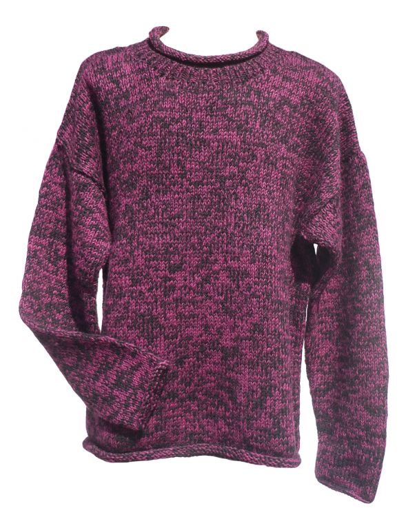 Pure wool - hand knit jumper - two tone - Blackberry | Black Yak