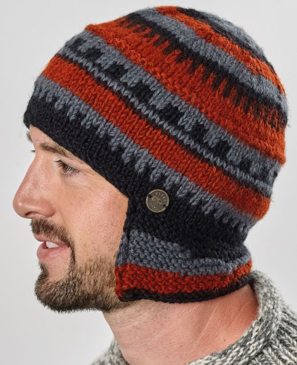 Pure Wool Half fleece lined - helmet hat - Black/Grey/Rust