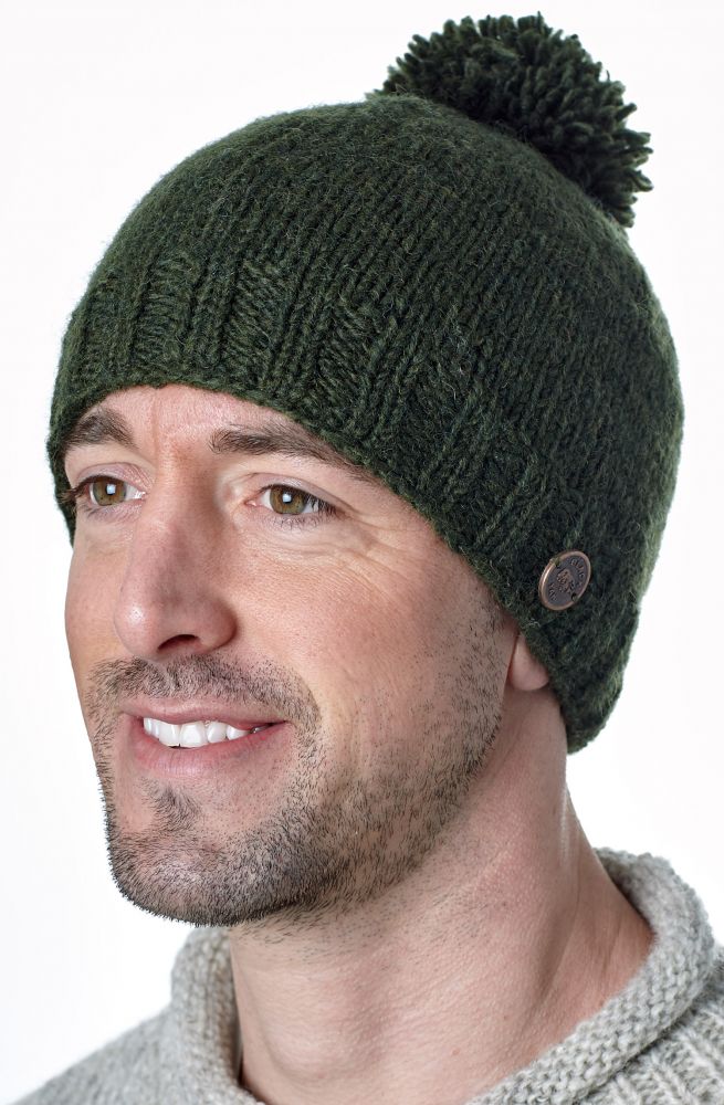 dark green bobble hat