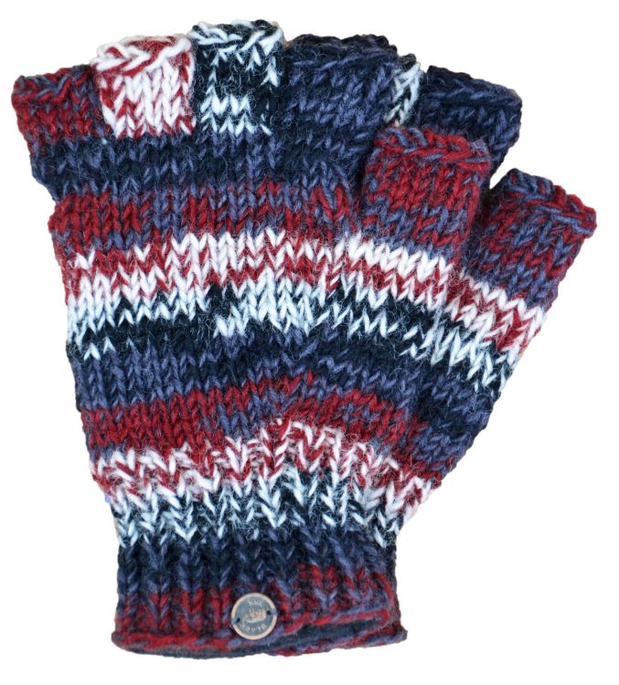 Pure wool - electric stripe - fingerless gloves - aubergine