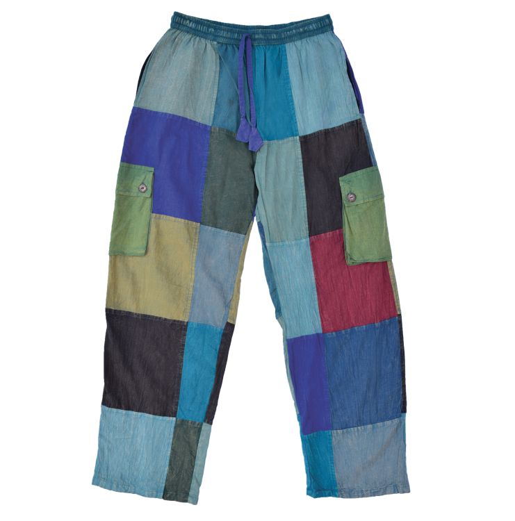 Multi Patchwork Cotton - Trousers - Blue Multi