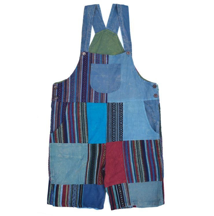 Stonewashed Gheri & Plain Patchwork Short Dungarees - Blues