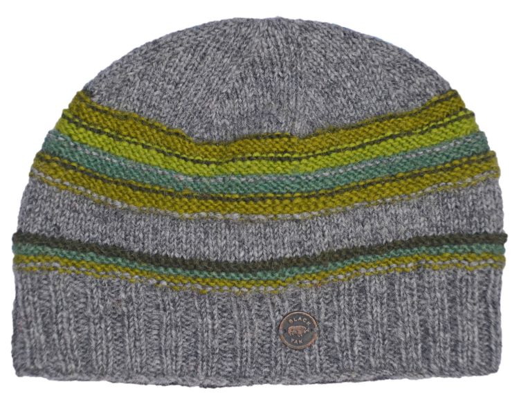 NAYA - handknit - ridge stripe - beanie - greens | Black Yak