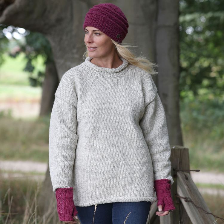 Handmade Pure Wool - plain jumper - Pale grey