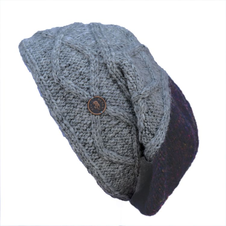 Pure Wool Fjord slouch hat - purple heather/mid grey