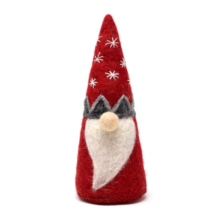 Handmade Christmas - Wool Felt Decoration - Red Snowflake Gonk