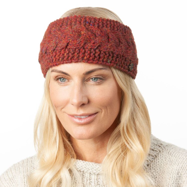 Pure Wool - Rope Cable Headband - Rust Heather