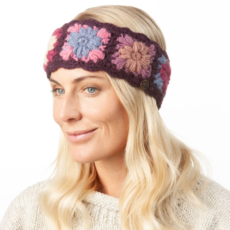 Pure Wool Fleece Lined - Crochet Headband - Aubergine