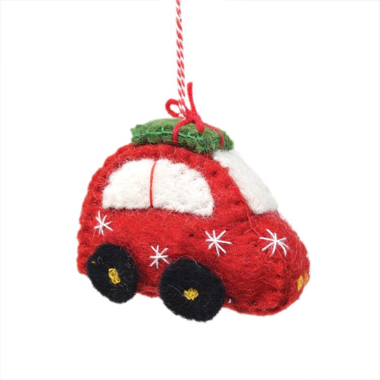 Handmade Christmas - Wool Felt Hanging Decoration - Car