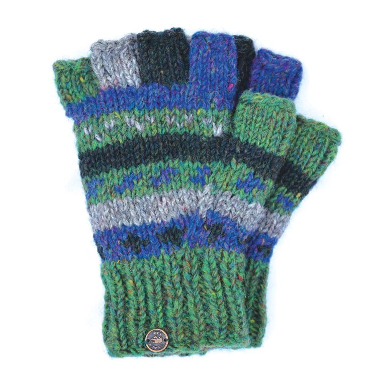 Pure wool - heather - fingerless gloves - green heather