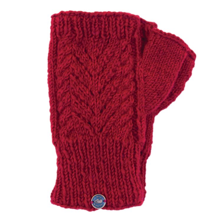 Hand Knit - Lace Panel Wristwarmers - Russet