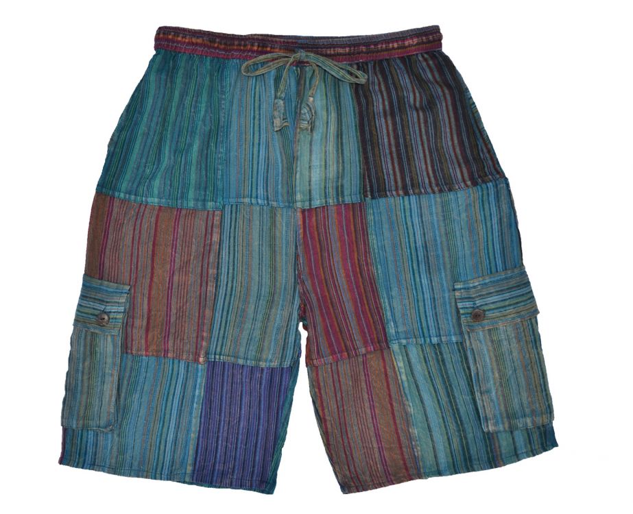 Light weight - striped - cotton shorts - blue multi coloured | Black Yak